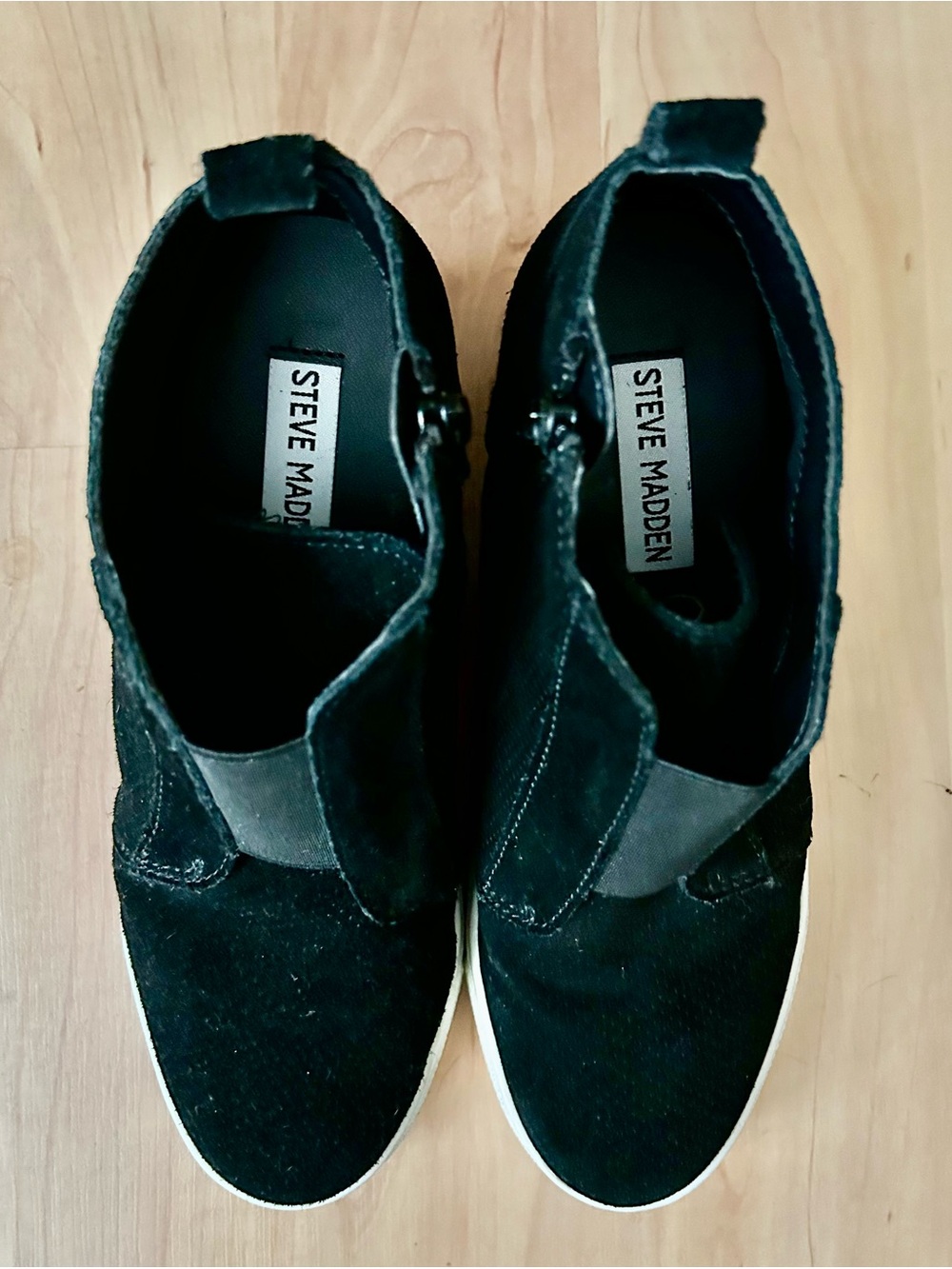 Steve Madden Black Suede Ankle Booties with White Platform Sole